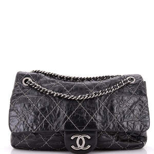 Chanel Large Double Stitch Flap Bag Quilted Glazed Calfskin
